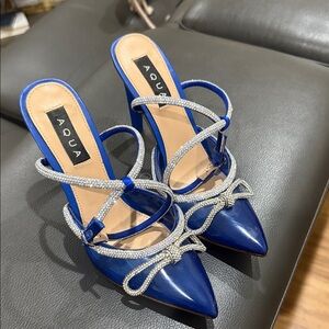 Aqua Royal Blue Heels with Glittering Silver Straps